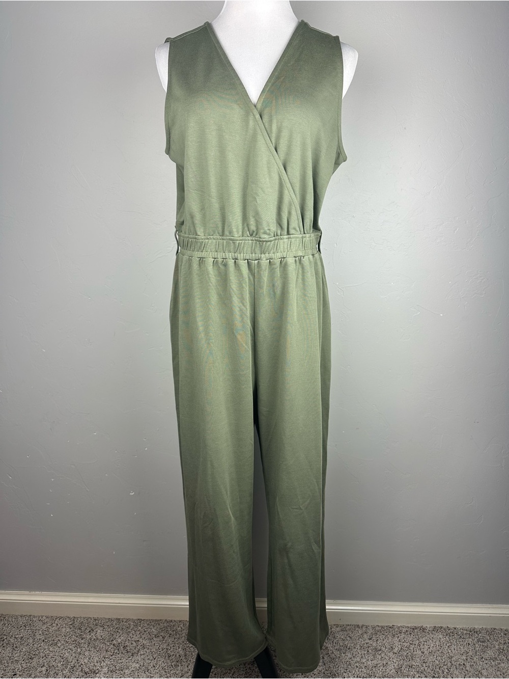 The Drop x Caralyn Mirand Caralyn Olive Wide Leg Jumpsuit XL Belt Missing